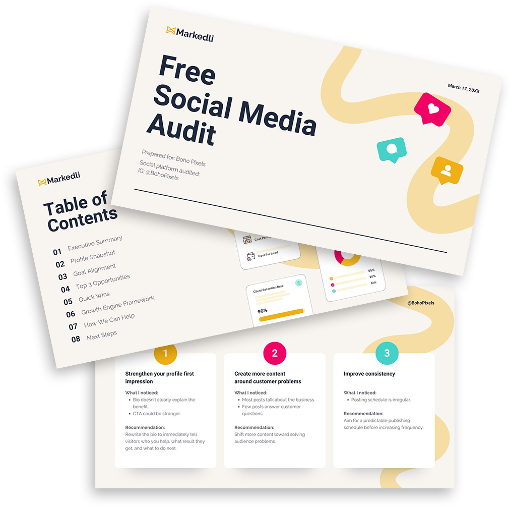Preview of a free social media audit report by Markedli